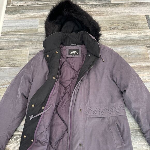 Utex Purple Winter Coat Quilted Lined Warm Detachable Faux Fur Drawstring Waist - Picture 7 of 9